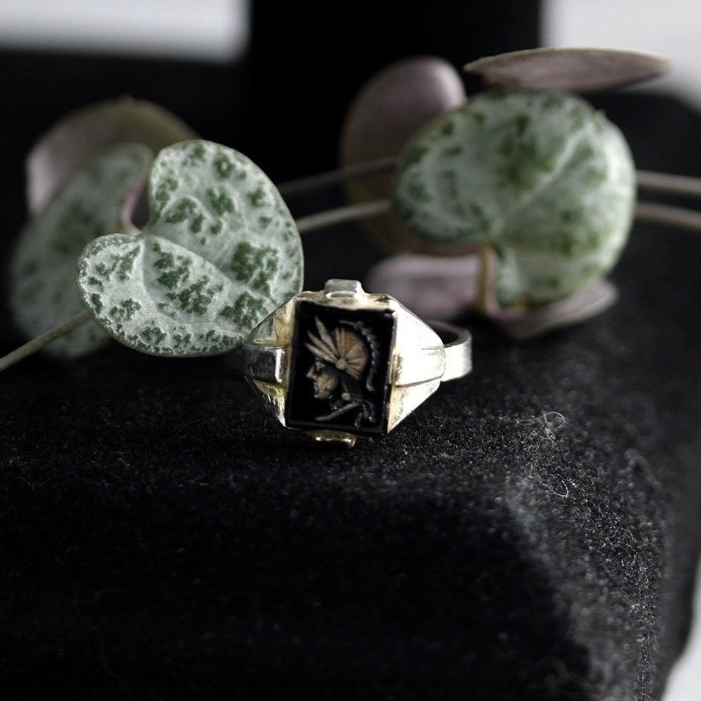 Vintage Sterling Silver Roman Soldier Cameo Ring Adjustable Size 6-7 Signet - Picture 2 of 9